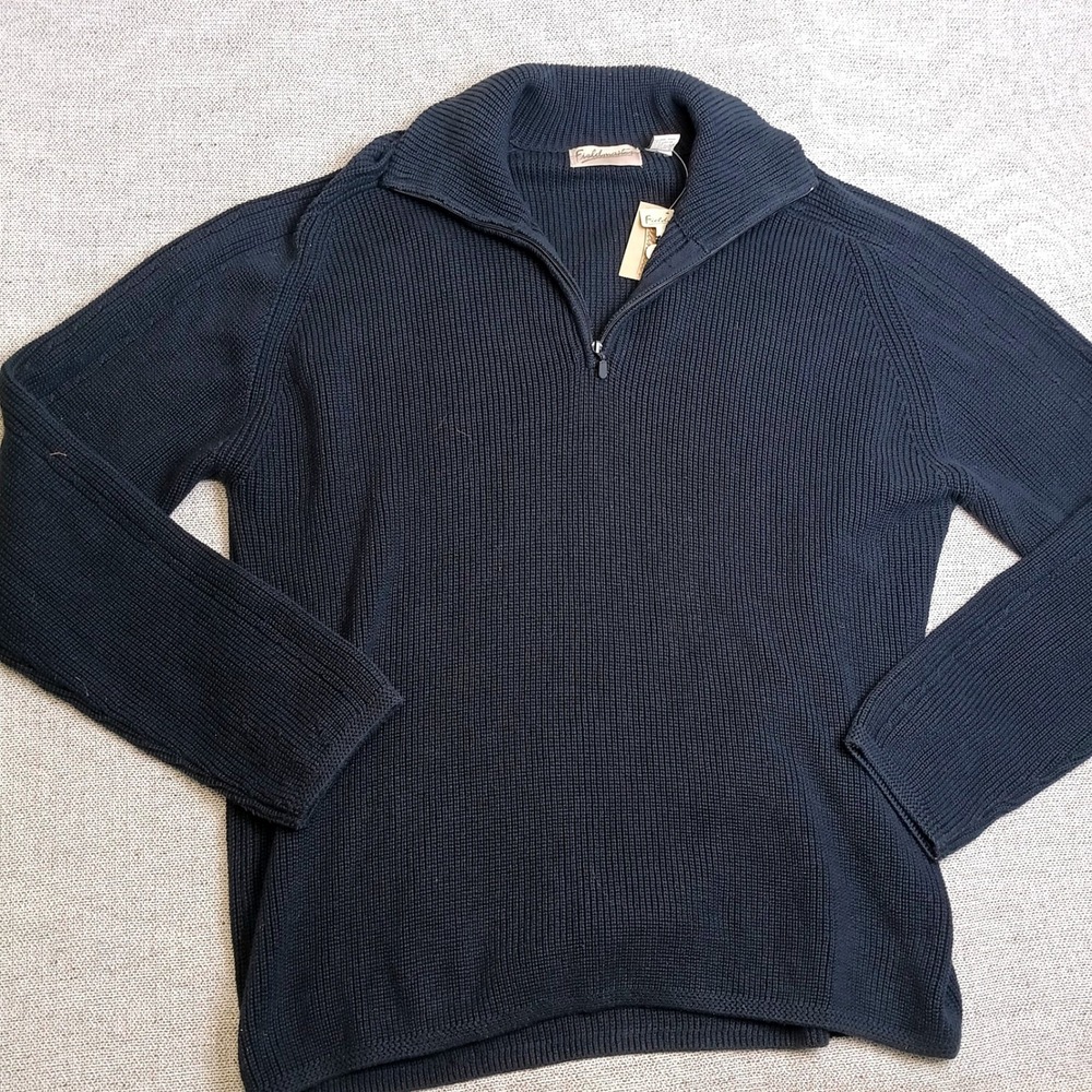 Fieldmaster Quarter Zip Sweater Mens XL Navy Blue NWT Ribbed Cotton Pullover